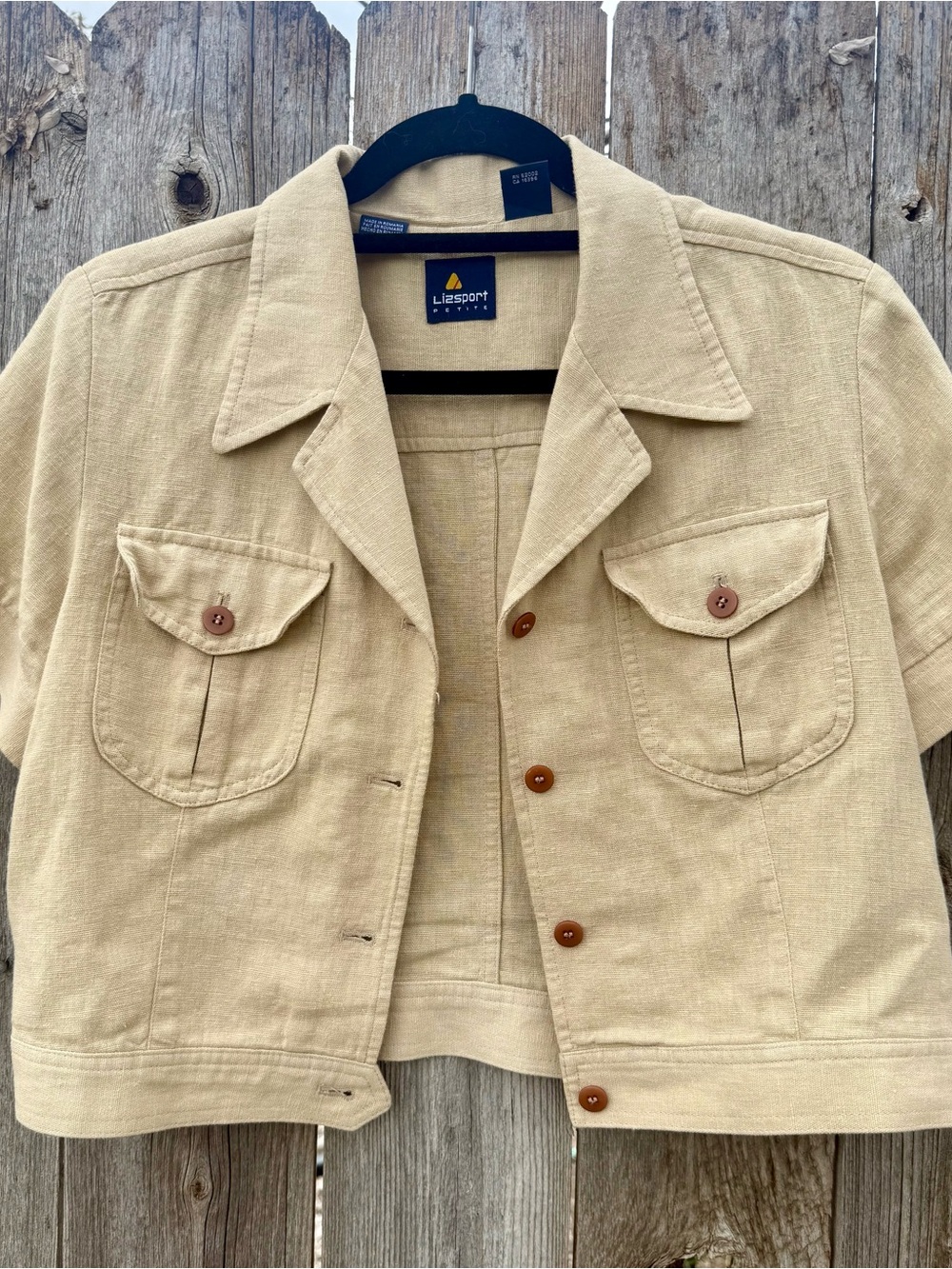Vintage Beige Linen Blend Short-Sleeve Shirt Jacket